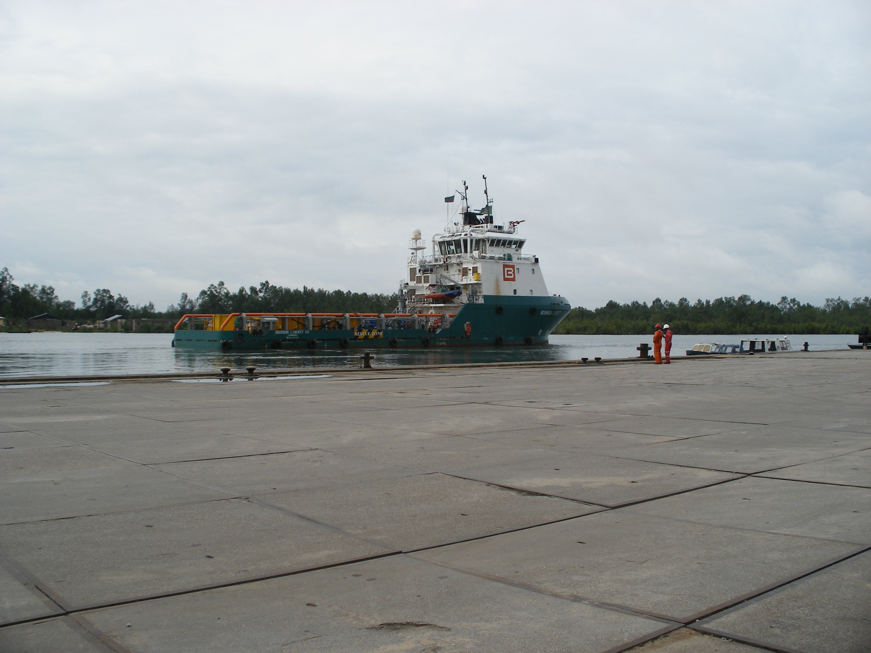 Departure of Addax work boat heading to the Deepwater Pathfinder